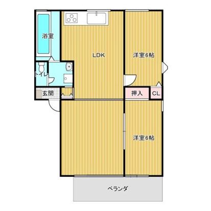 フォンテーヌ宮の陣(2LDK/1階)の間取り写真