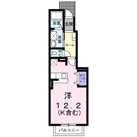 アンジェリーク ベルB(ワンルーム/1階)の間取り写真