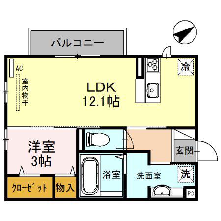 ベッラカーサII(1LDK/3階)の間取り写真