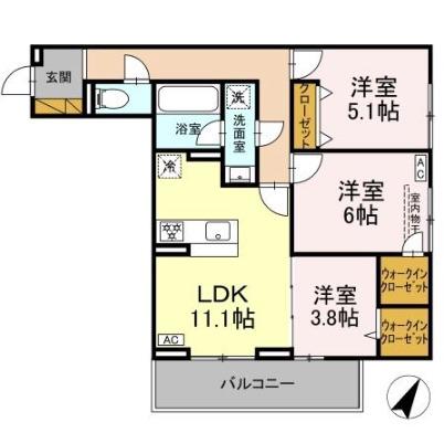 グランディール柏の葉(3LDK/2階)の間取り写真