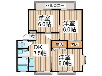 ジュネス中央林間(3DK/2階)の間取り写真
