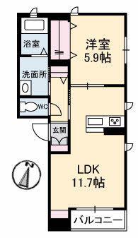グランベレオ手城(1LDK/1階)の間取り写真