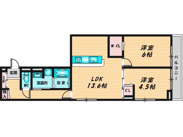 D-ROOM中小阪(2LDK/2階)の間取り写真