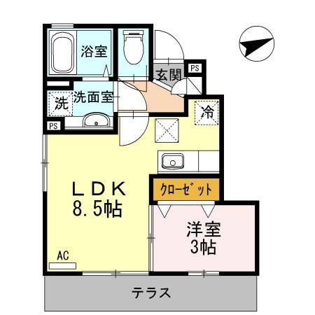 グレイス八千代(1LDK/1階)の間取り写真
