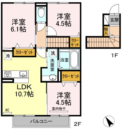リバーヴュー伊集院(3LDK/2階)の間取り写真