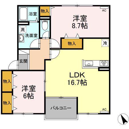 リバーサイドシャトーABC(2LDK/2階)の間取り写真