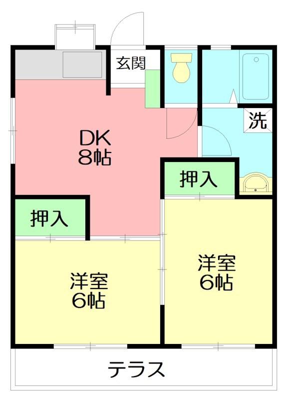 星崎アパート2号棟(2DK/2階)の間取り写真