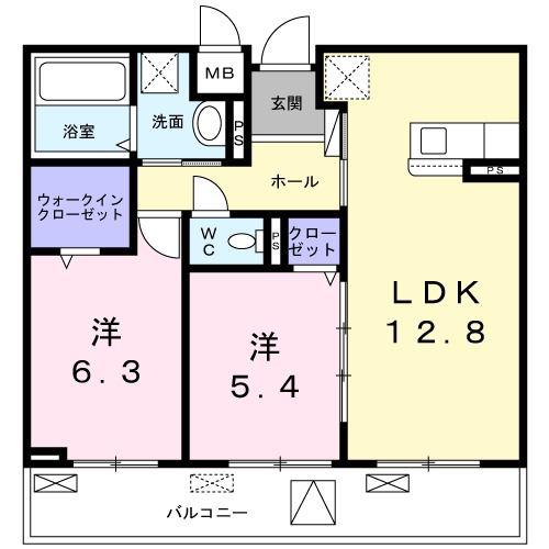 ルボアール箕面B棟(2LDK/3階)の間取り写真