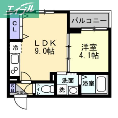 グランシェード川入(1LDK/3階)の間取り写真