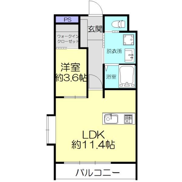 WINKEL(1LDK/4階)の間取り写真