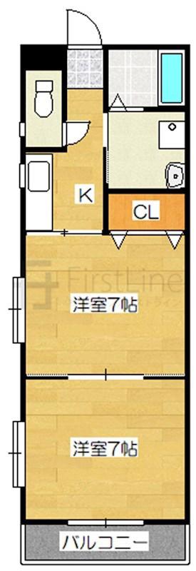 レナジア二日市(2K/3階)の間取り写真