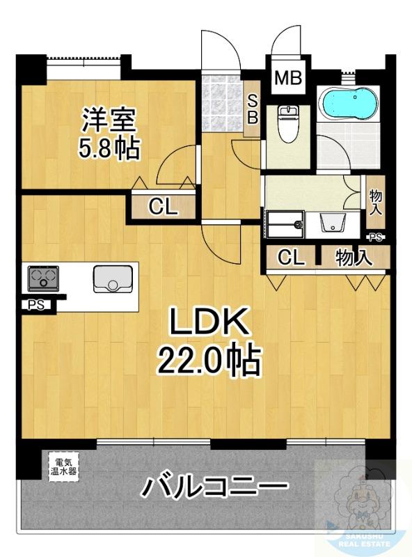 エイルマンション諏訪野町(1LDK/8階)の間取り写真