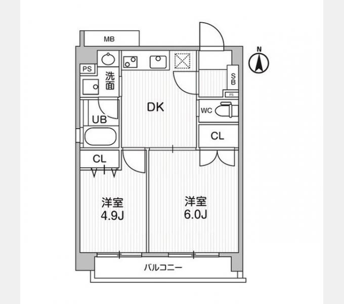 HF大森町レジデンス(2DK/4階)の間取り写真