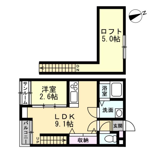 COZYII(1LDK/2階)の間取り写真