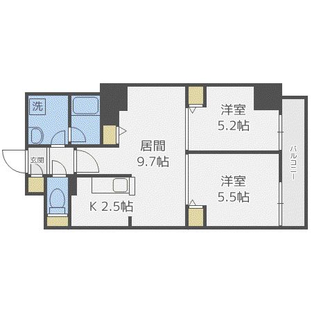 ビッグパレス南6条(2LDK/6階)の間取り写真