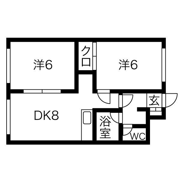 クレイドル元町(2DK/1階)の間取り写真