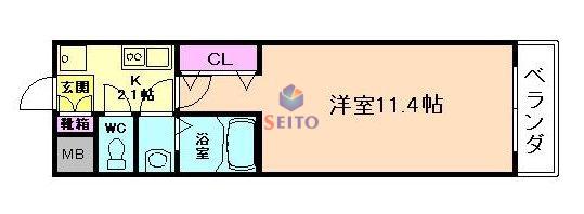 フォレステージ福島(1K/2階)の間取り写真