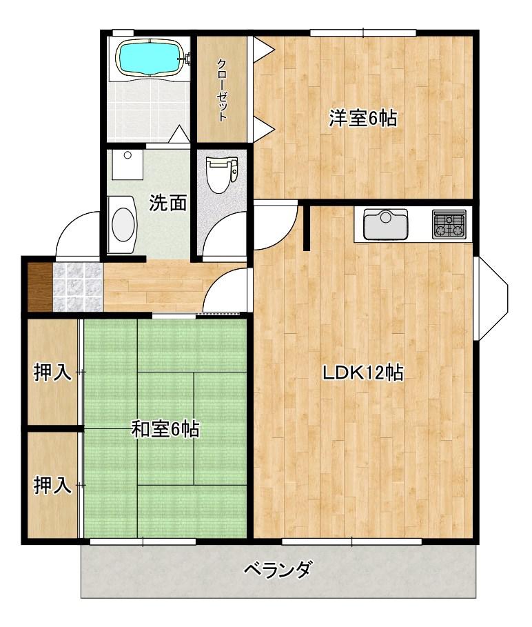 ロイヤルハイネスD棟(2LDK/2階)の間取り写真