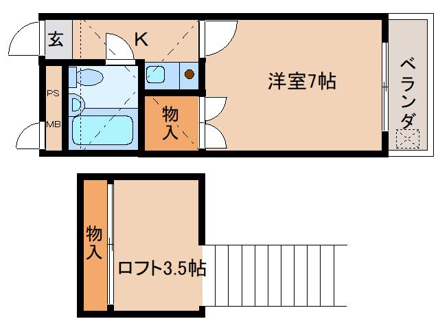 シティーエステート南紀寺(1K/2階)の間取り写真