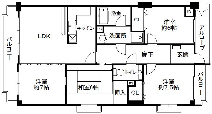ルグラン帝塚山(4LDK/4階)の間取り写真