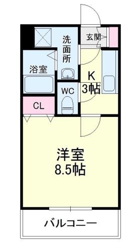 グレイス・ランI(1K/2階)の間取り写真