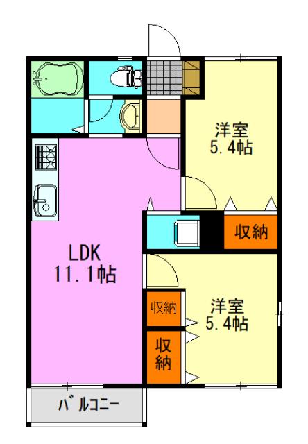 グリーンハウス B(2LDK/2階)の間取り写真