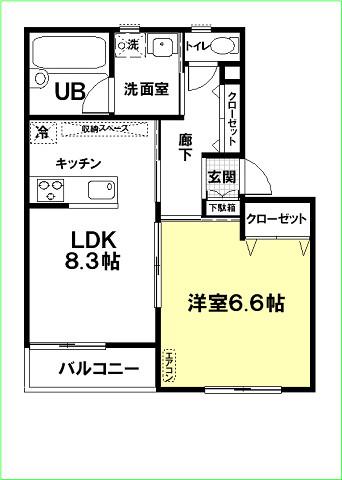 アーバニズム62D(1LDK/2階)の間取り写真