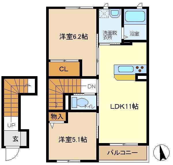 ハーモニーガーデン1(2LDK/2階)の間取り写真