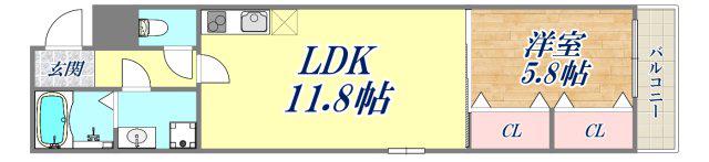 フジパレス尼崎宮内町イースト(1LDK/1階)の間取り写真