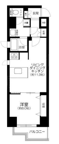 パピネ蔵前鳥越(1LDK/8階)の間取り写真