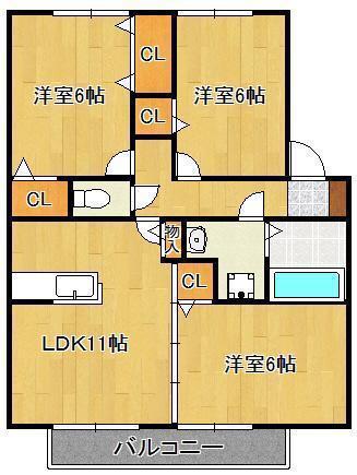 ヴィラモールA棟(3LDK/2階)の間取り写真