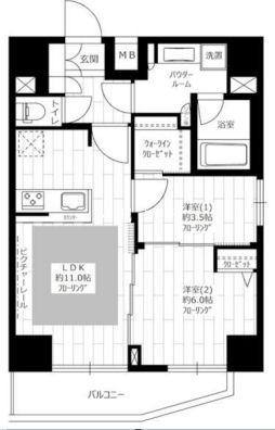 ステージファースト新御徒町II(2LDK/11階)の間取り写真