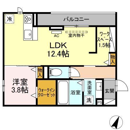 D-SQUARE四ツ谷(1LDK/3階)の間取り写真