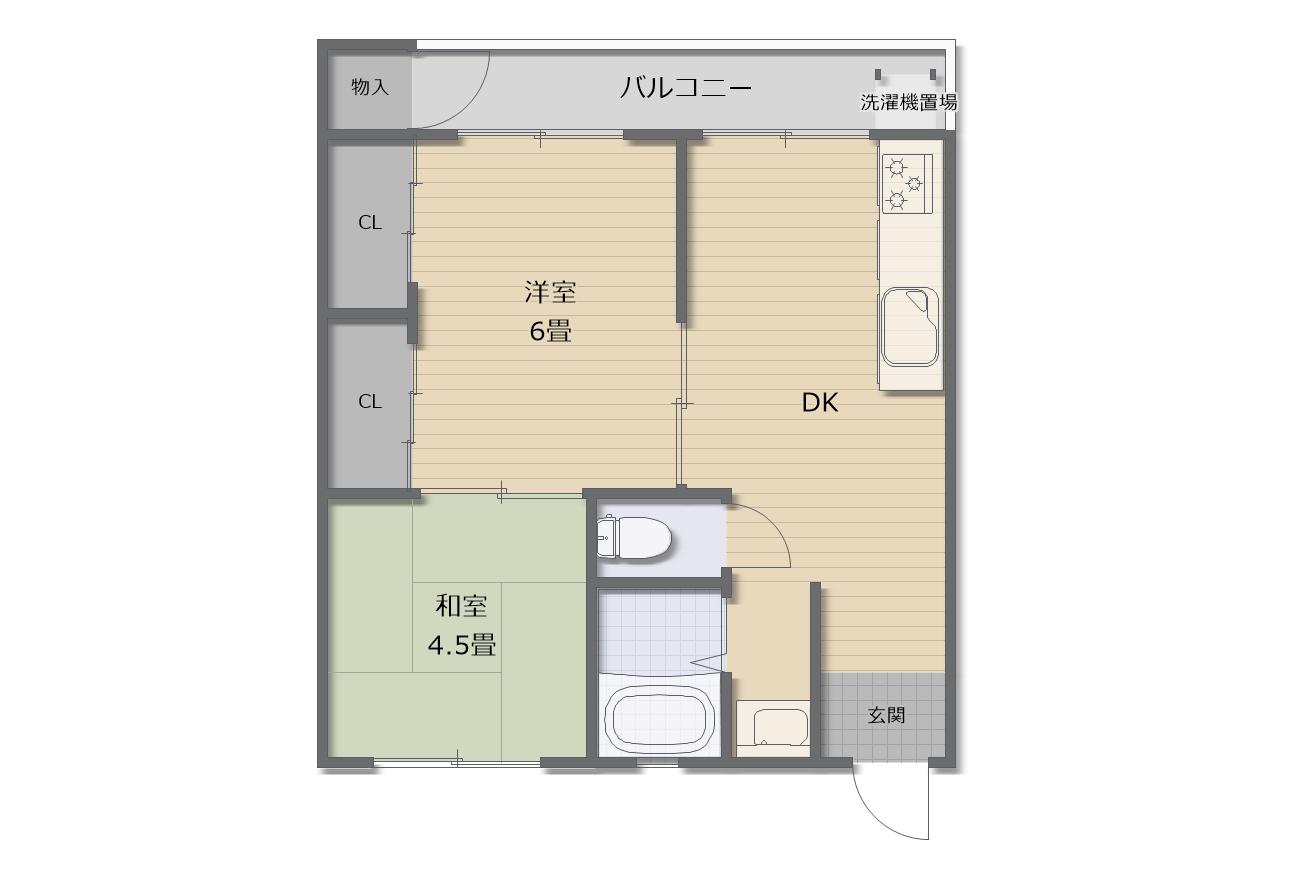 門之内マンション(2DK/1階)の間取り写真