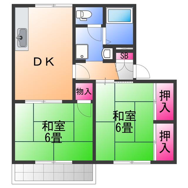 ロイヤルスクエア C棟(2DK/2階)の間取り写真