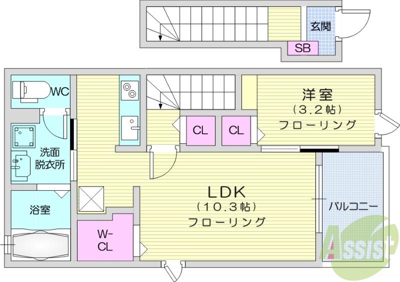 J・バアーン(1LDK/2階)の間取り写真