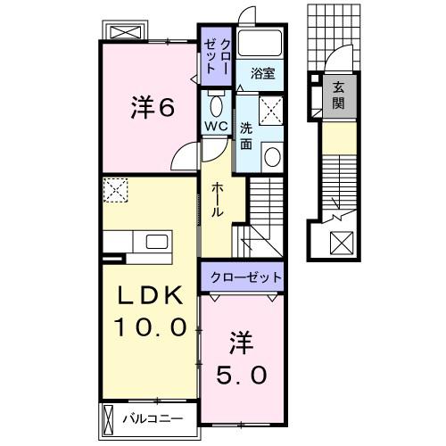 サニーサイドテラスA(2LDK/2階)の間取り写真
