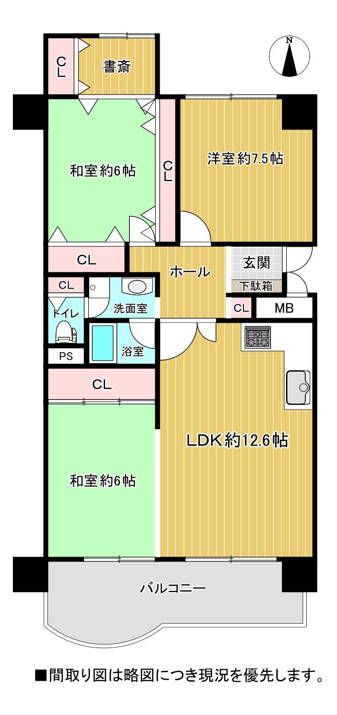 かもめ第一コーポ 12号棟(3LDK/12階)の間取り写真