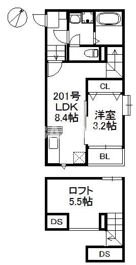 エムグランツ箱崎東(1LDK/2階)の間取り写真