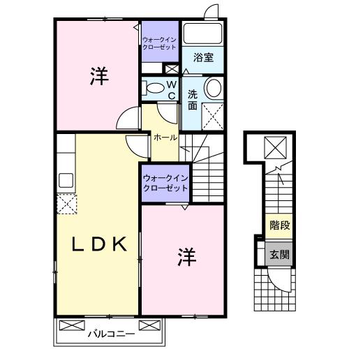ハピネスD(2LDK/2階)の間取り写真