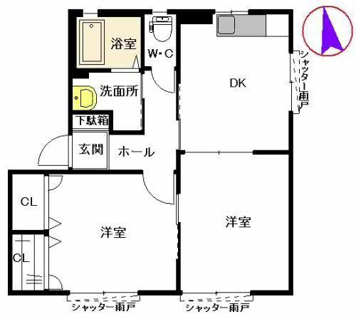 シャーメゾン矢加部B棟(2DK/1階)の間取り写真