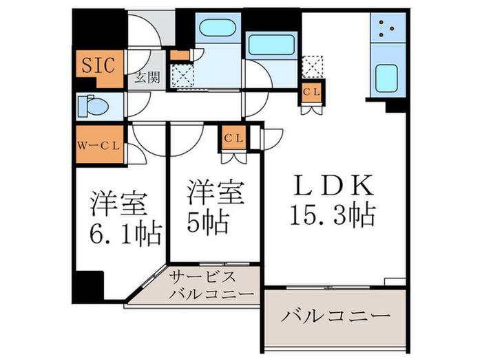 プレミスト京都二条城北(2LDK/5階)の間取り写真