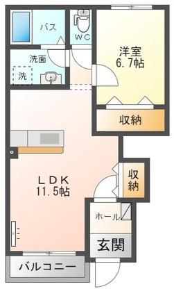 ヴァン ヴェール(1LDK/1階)の間取り写真