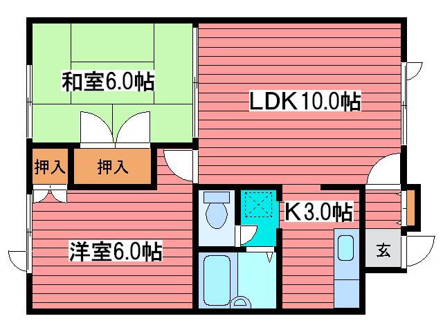 コーポおち(2LDK/2階)の間取り写真