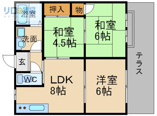 エルディムコスモ・・(3DK/2階)の間取り写真