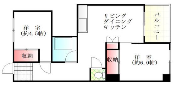 龍王ハイツ(2LDK/6階)の間取り写真
