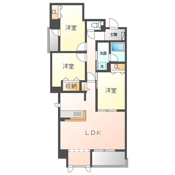 CORTILE MARUFUKU(3LDK/3階)の間取り写真