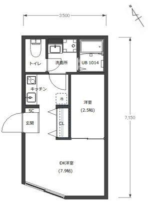 D-STYLEお花茶屋(1DK/4階)の間取り写真
