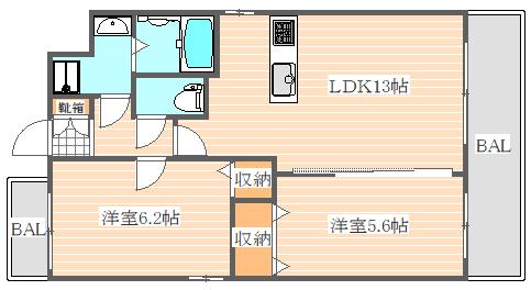 ファーストポイント東比恵(2LDK/2階)の間取り写真