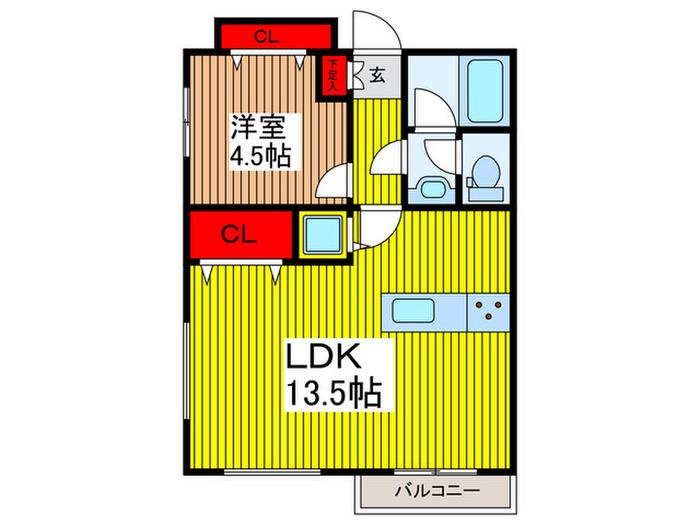 エクレール朝日町(1LDK/2階)の間取り写真